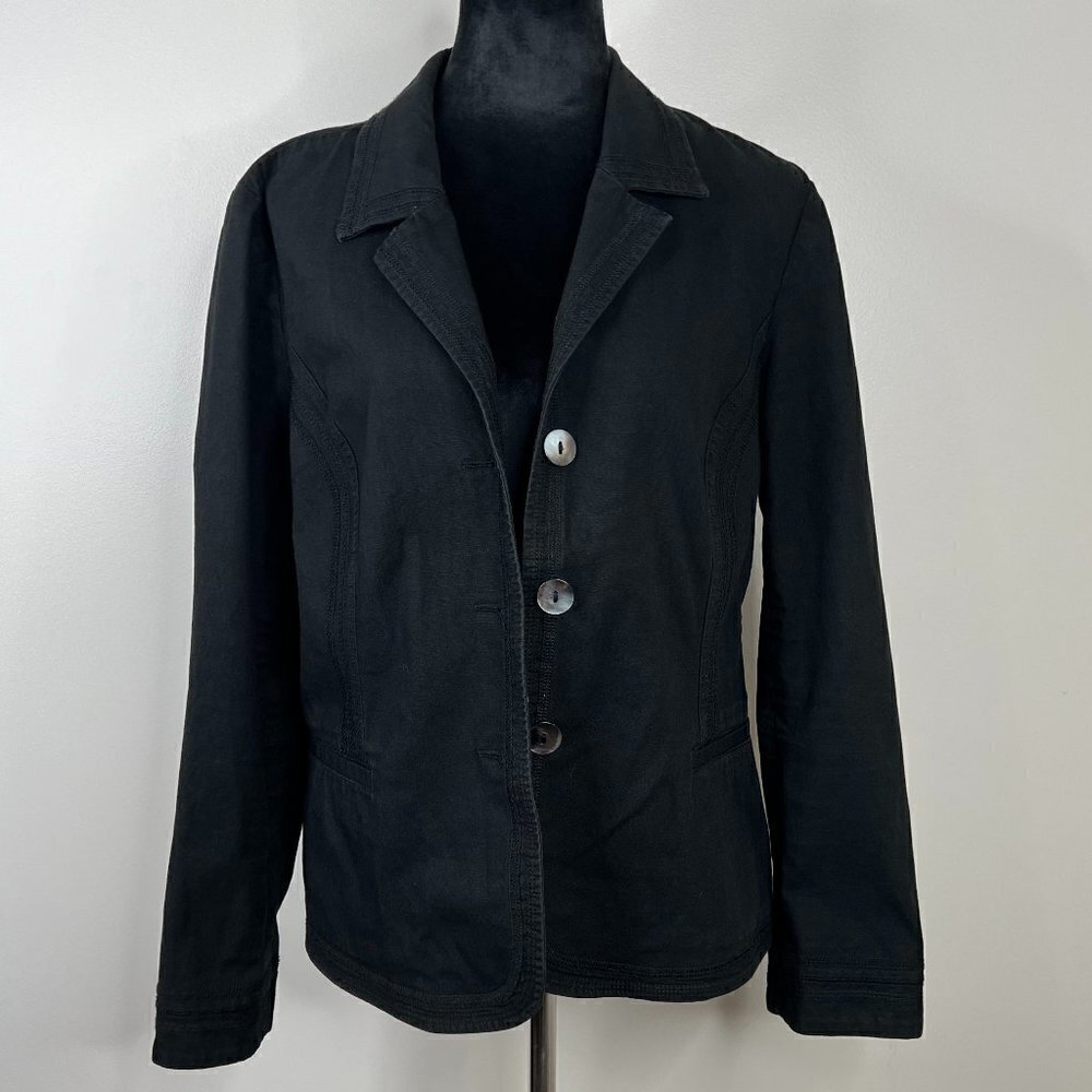 J. Jill Mother of Pearl Button Front Black Blazer Size 14